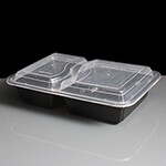 Two Compartment Black Plastic Container & Lids