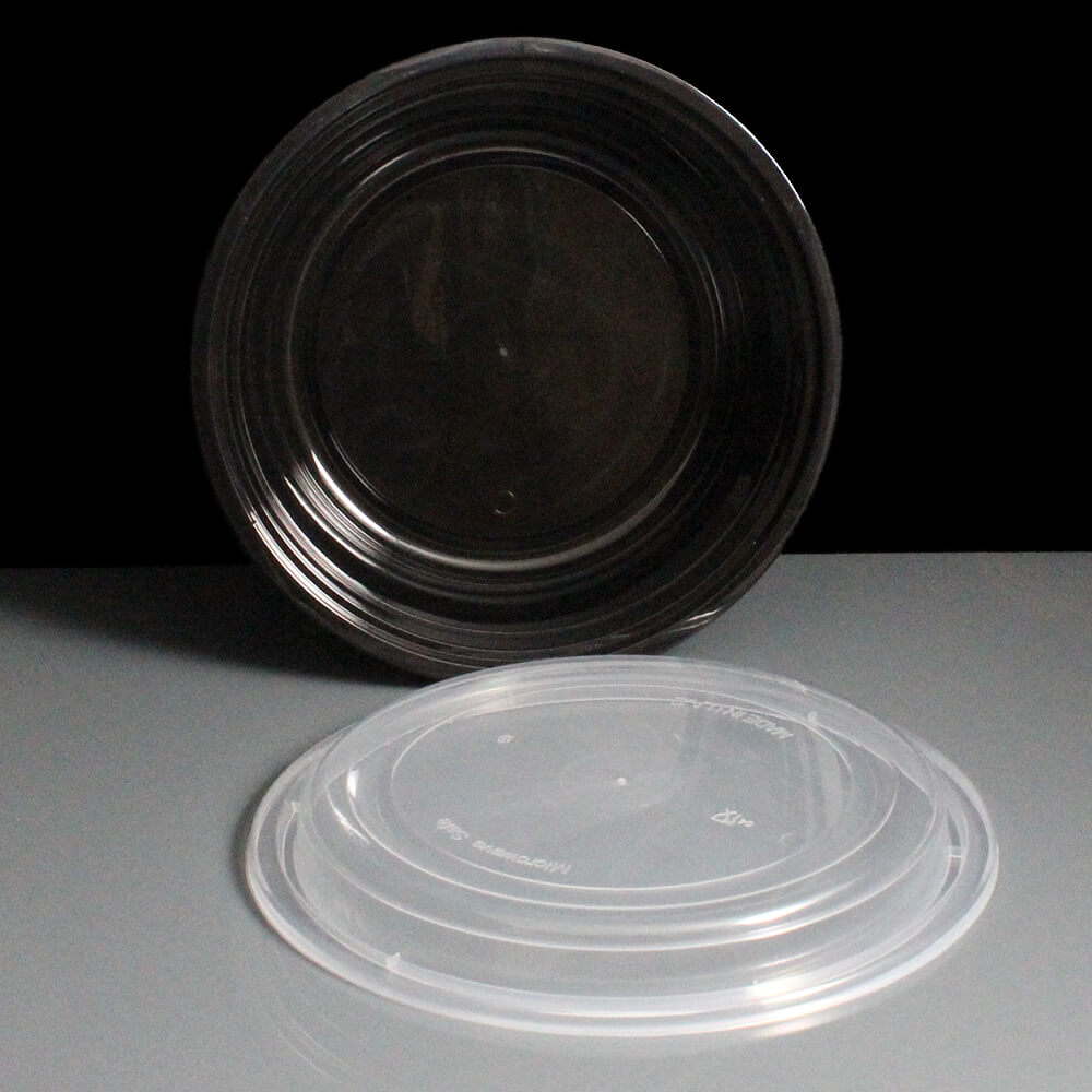 32oz Round Black Plastic Take Away Food Container and Lid