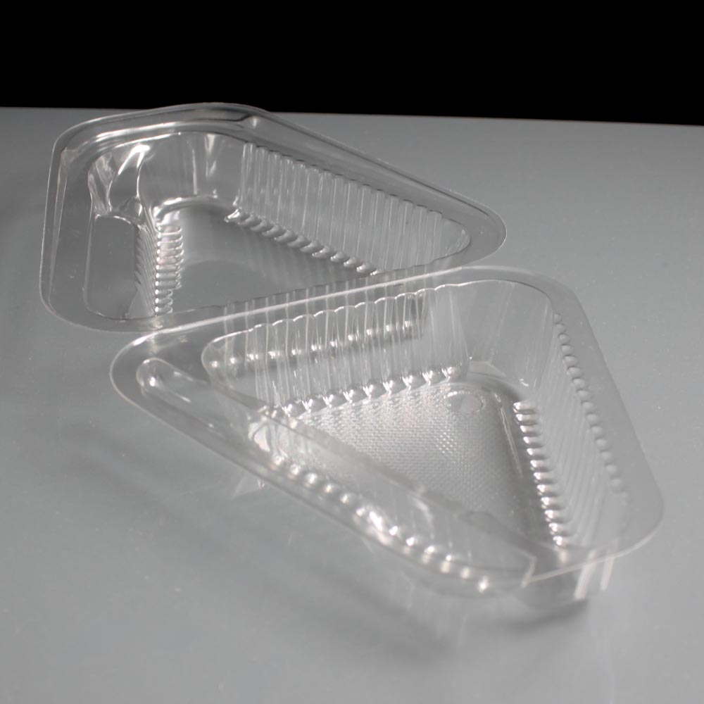 Plastic Triangular Hinged Cake Container with Spoon Holder