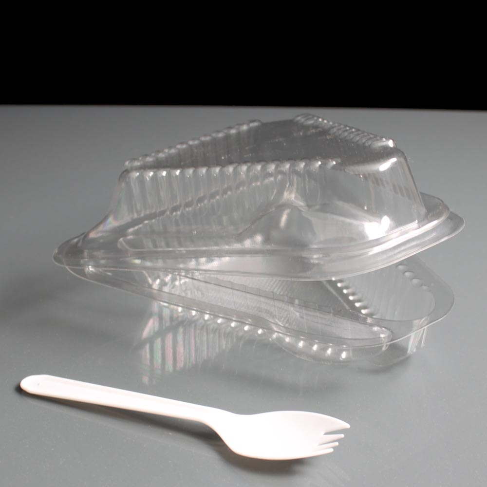 Plastic Triangular Hinged Cake Container with Spoon Holder