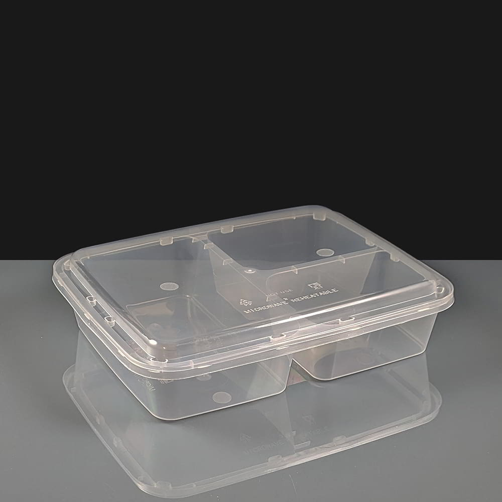1200cc 3 Cavity Clear Rectangular Plastic Container Lid