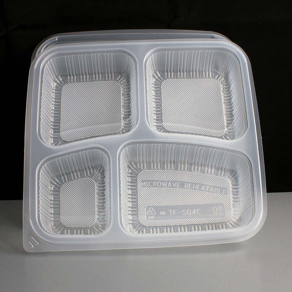 Clear 4 Compartment Square Plastic Container and Lid