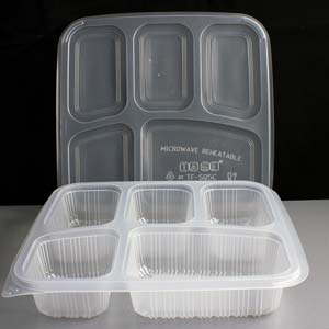 Clear 5 Compartment Square Plastic Container and Lid
