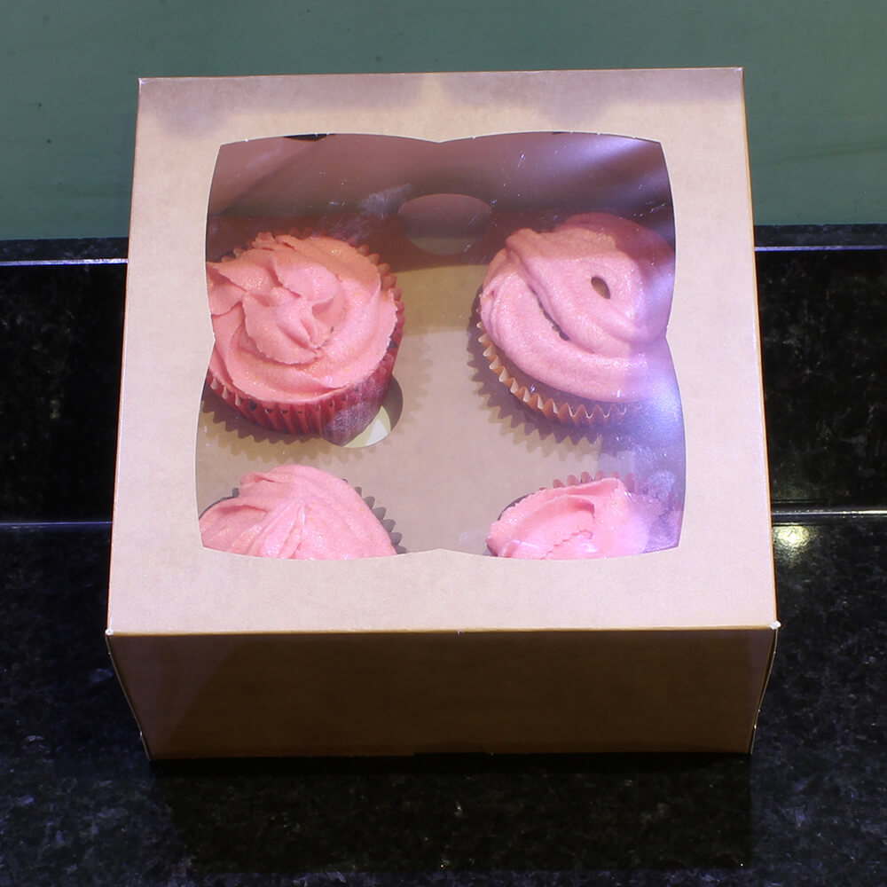 Four Cavity Kraft Cupcake Boxes Four Cavity Kraft Cupcake Boxes