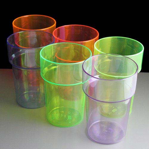 Reusable plastic coloured pint glasses