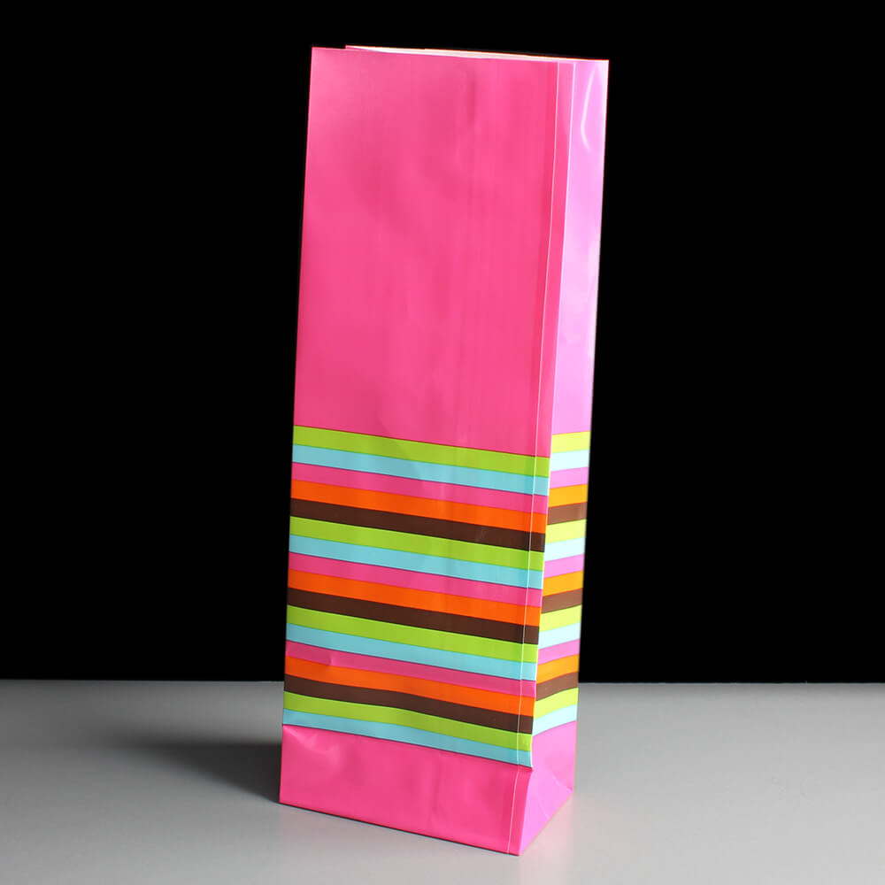 Download 50 x 83 x 240mm Glossy Pink Windowed Paper Bag with Stripes