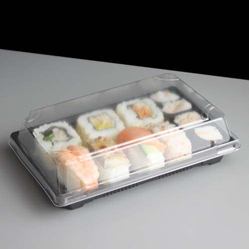 QA02 Medium Black Sushi Tray and Clear Lid