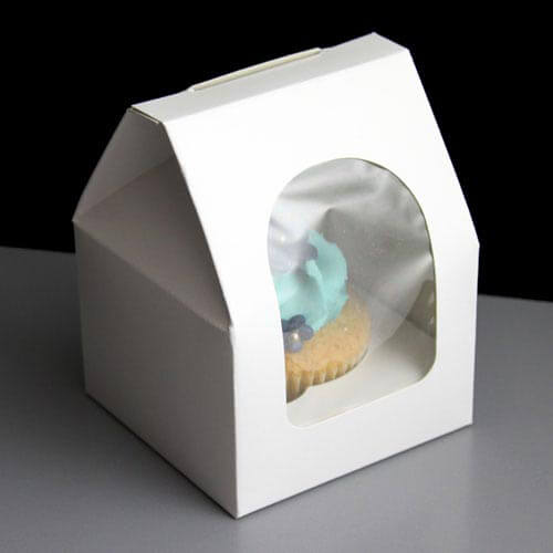 White Windowed Gable Single Cupcake Boxes Box of 100