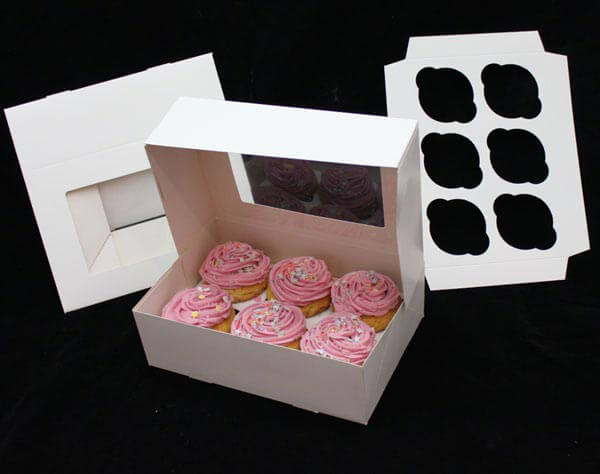 WHITE Windowed Cupcake Boxes with 6 Cavity Insert