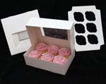 WHITE Windowed Cupcake Boxes with 6 Cavity Insert (CBD) - Scalloped Window