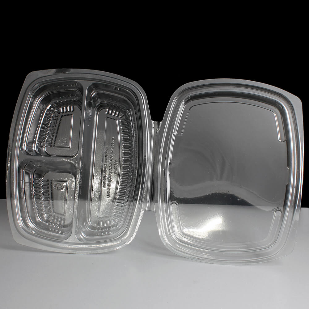 750cc Clear Three Compartment Plastic Salad Containers