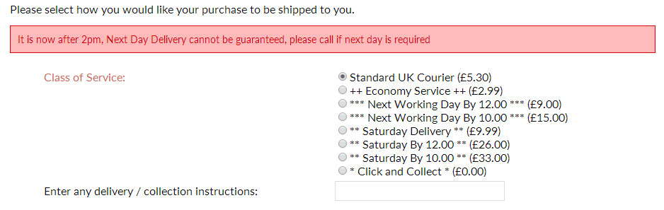 Mainland UK Delivery Options