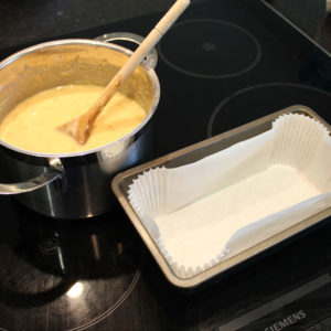 Banana cake pour in mixture