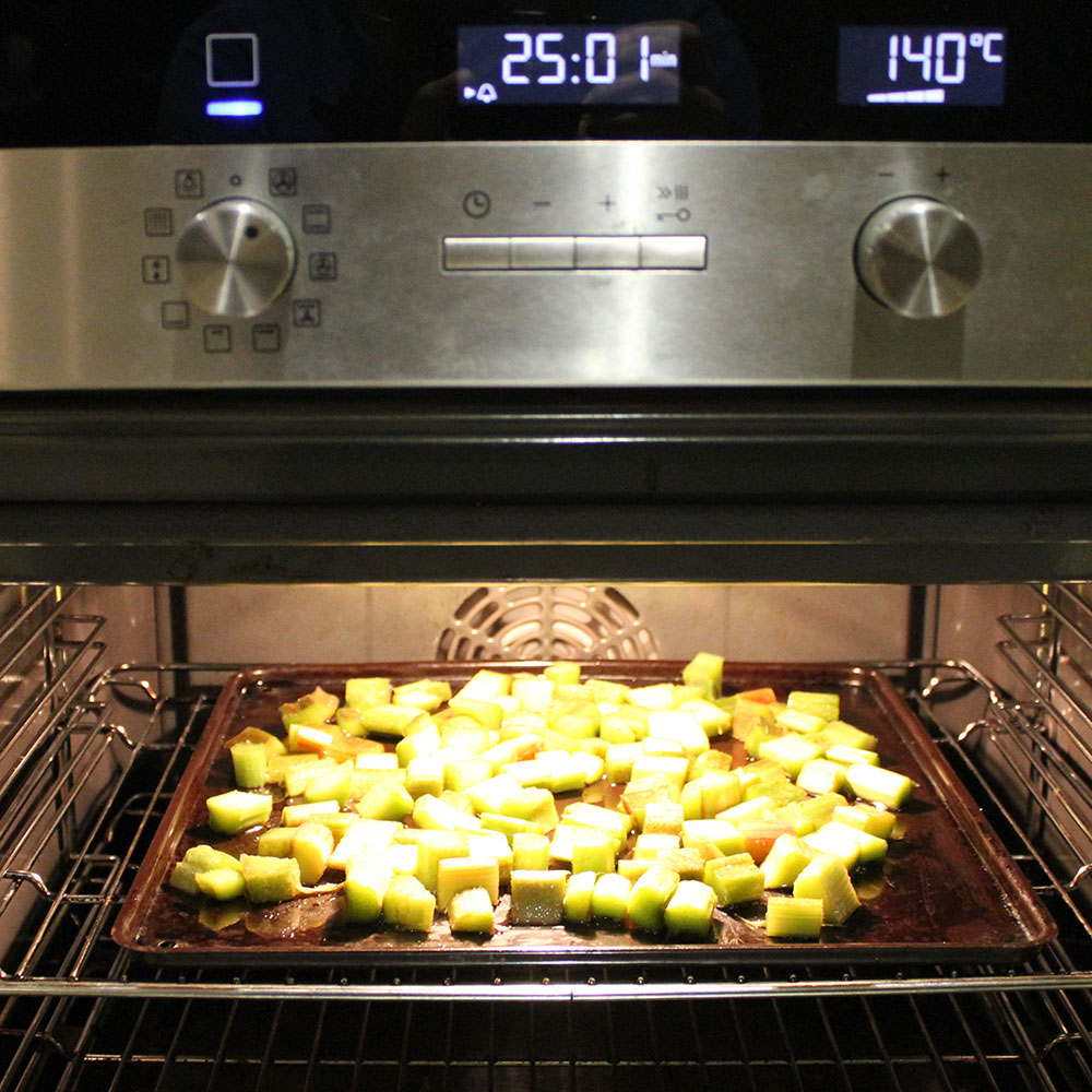 Rhubarb fool in oven