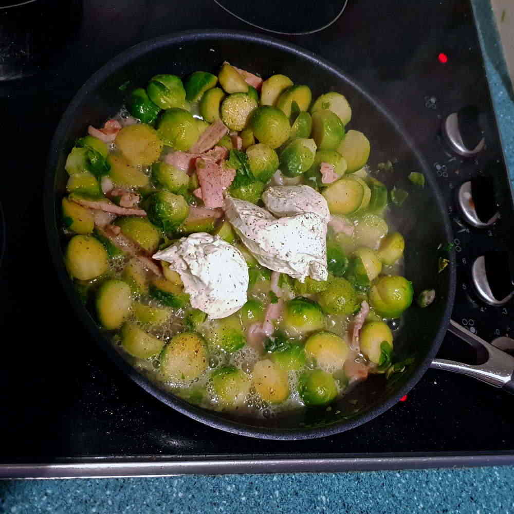 Sprouts bacon prosecco and soft cheese