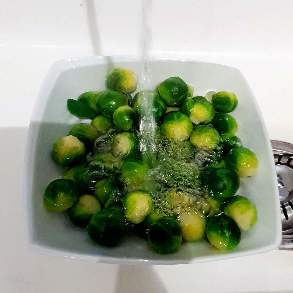 Sprouts refreshing under cold water
