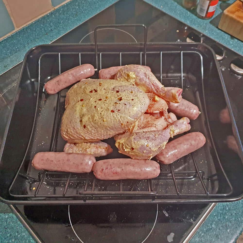 Roast Chicken and Sausages on Tala Roasting Pan