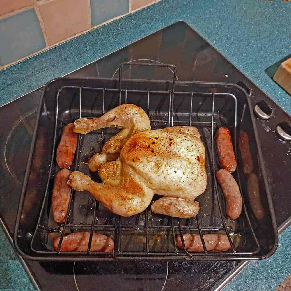 Roast Chicken and Sausages on Tala Roasting Pan