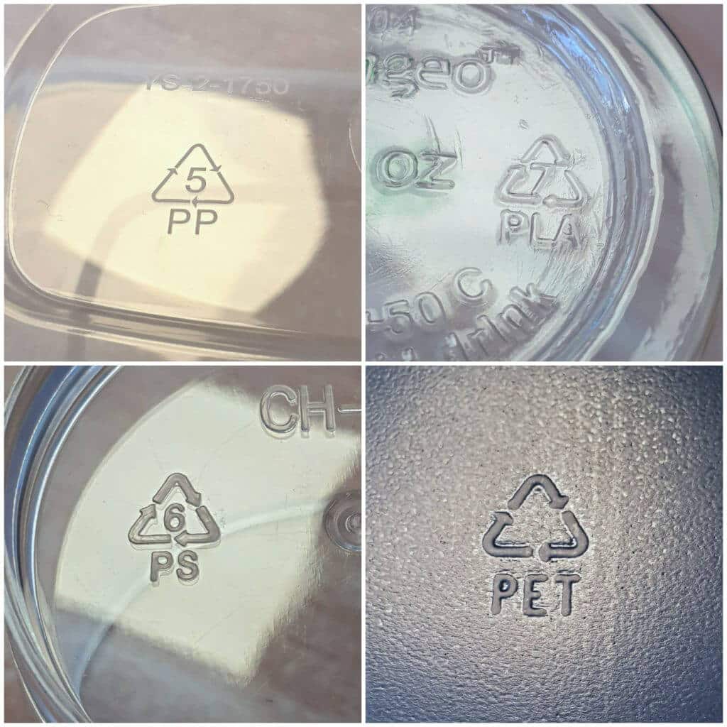 Recycling Logos on our Plastic Glasses and Food Packaging