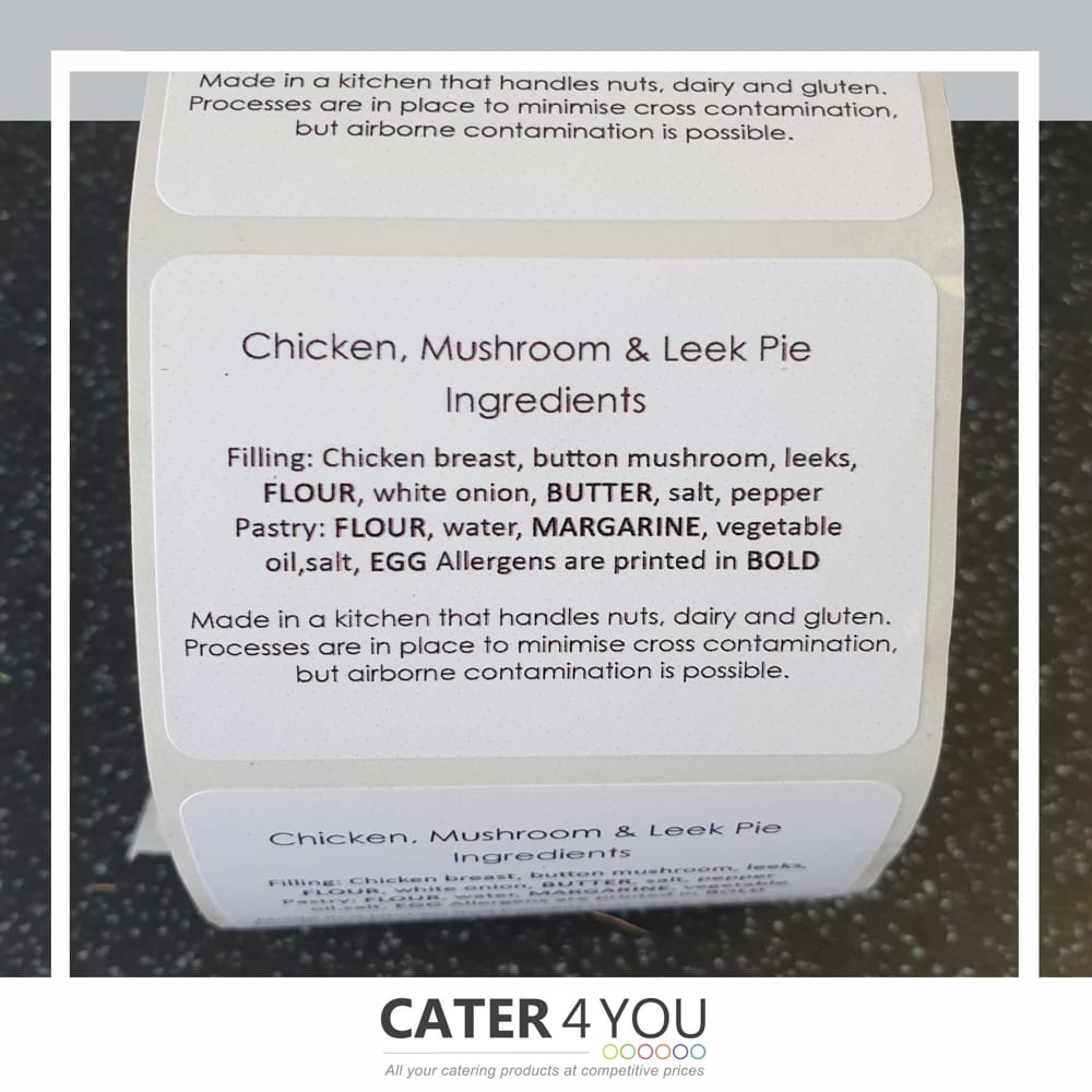 Printed Recipe Allergen Label