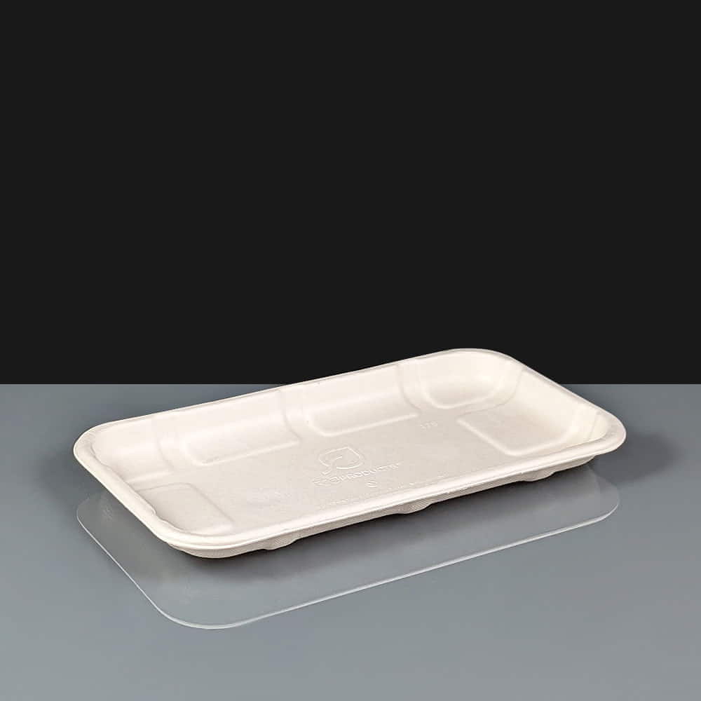 Shallow Compostable Bagasse Meet Tray