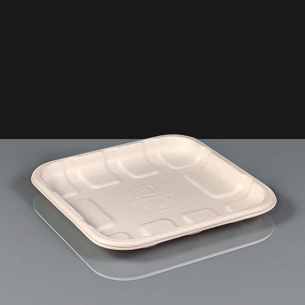 Shallow Compostable Bagasse Meet Tray