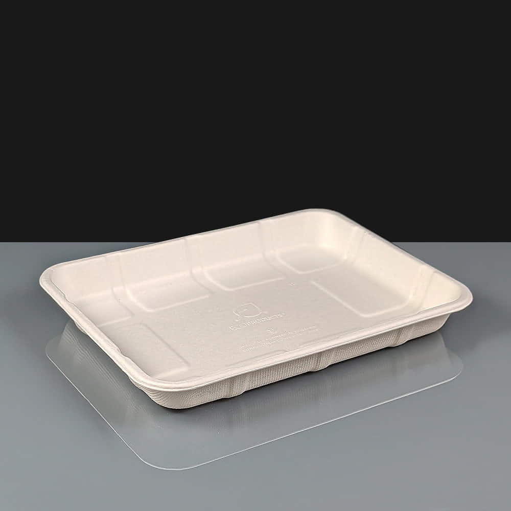 Shallow Compostable Bagasse Meet Tray